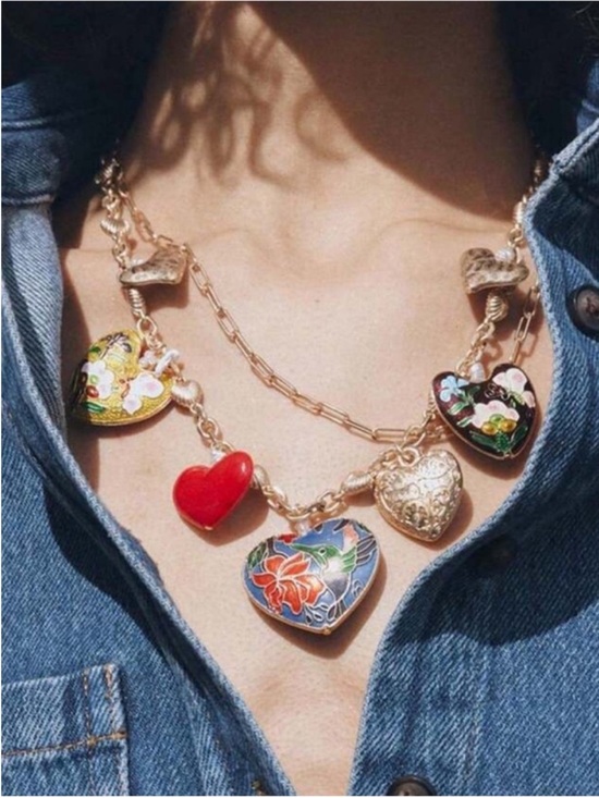 Jewelry - New! Colorful Heart Charm Paperclip Chain Necklace Stack Set NWOT